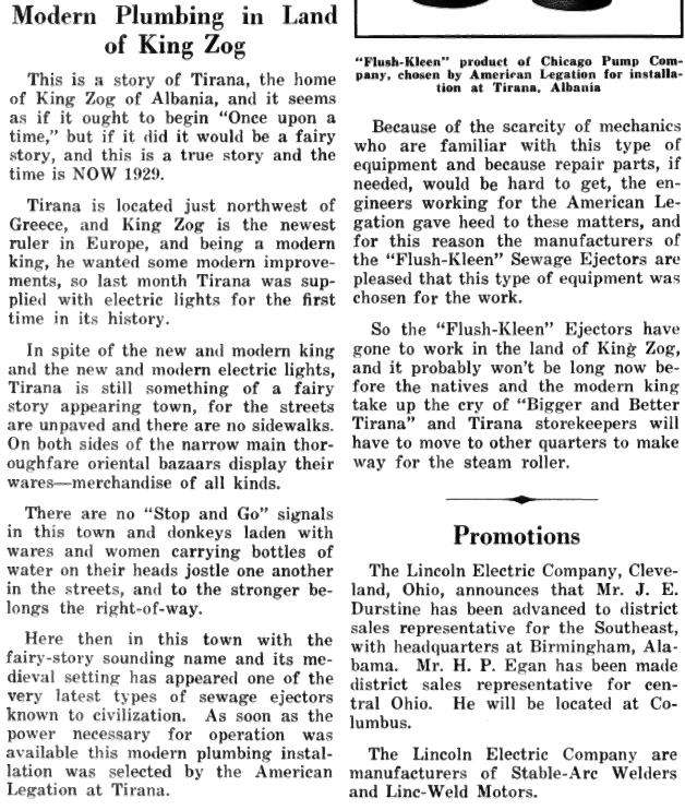 Revista amerikane (1929) / Punime hidraulike moderne në vendin e Mbretit Zog 