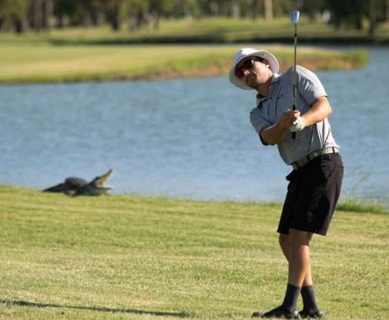 Kur luan golf me aligatorin gojëhapur pas shpine!