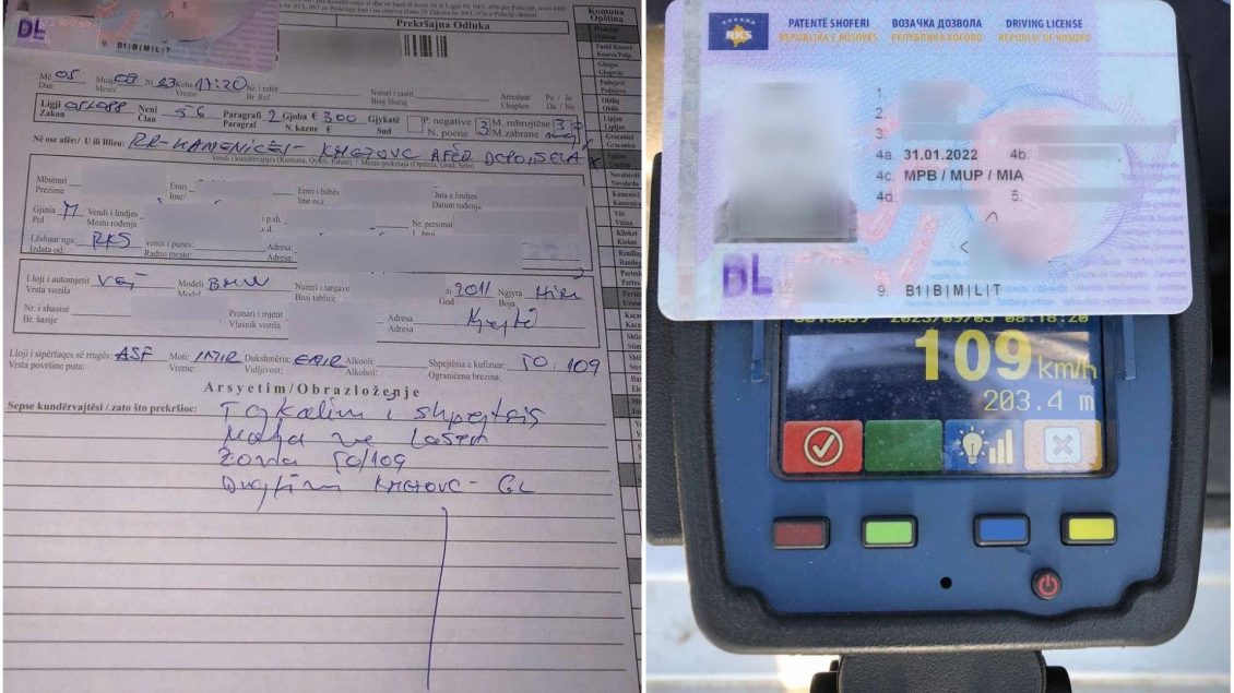 Voziti më shumë se dyfishi i shpejtësisë së lejuar, shoferit në Gjilan i merret patentë-shoferi dhe gjobitet me 300 euro
