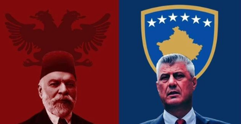 28 Nëntori, djali i Hashim Thaçit publikon në njërën anë Ismail Qemalin, e në tjetrën babanë e tij