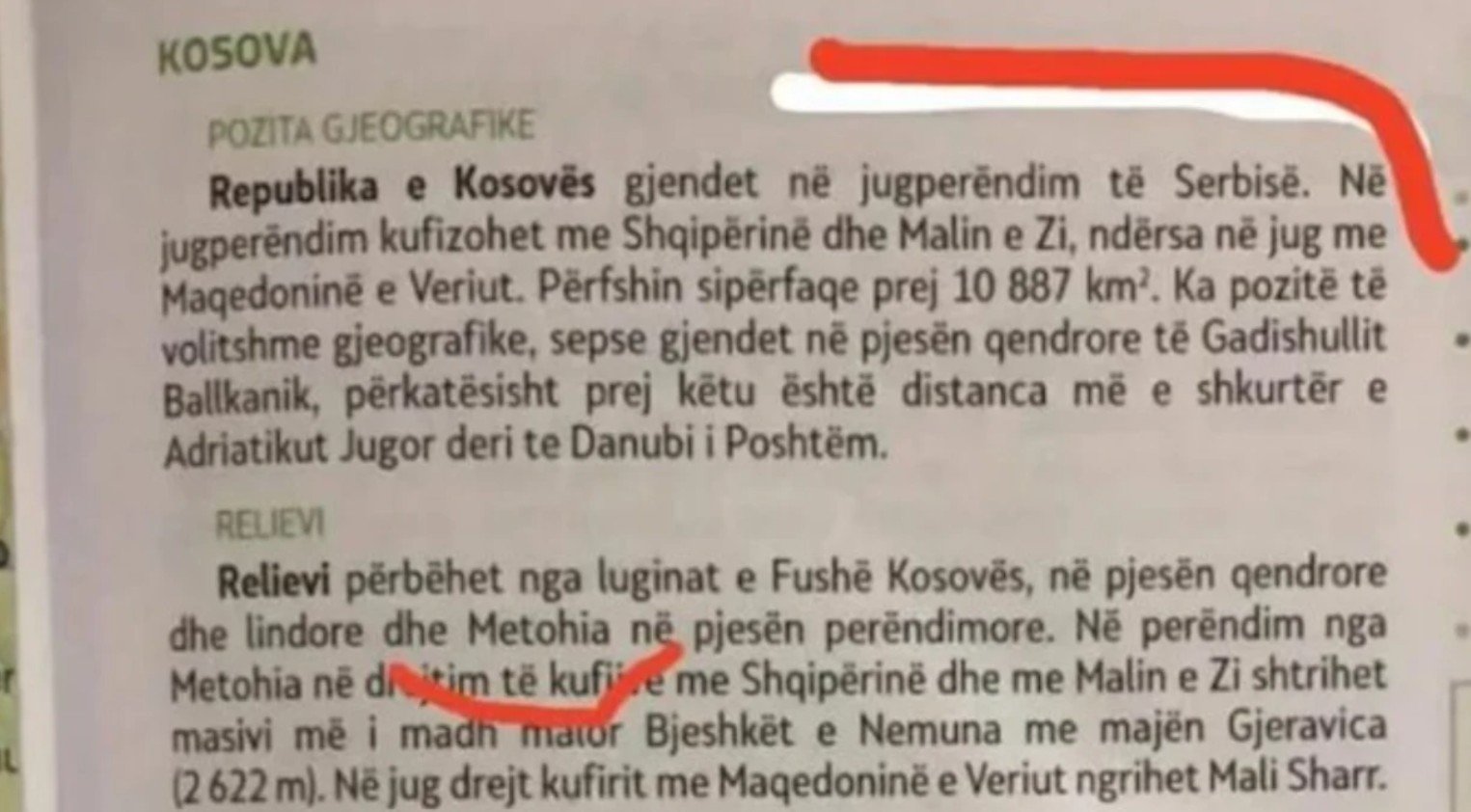 Libri i Gjeografisë për klasën e VII-të me shumë shtrembërime historike, Kosova si “Metohi” dhe pjesë e Serbisë