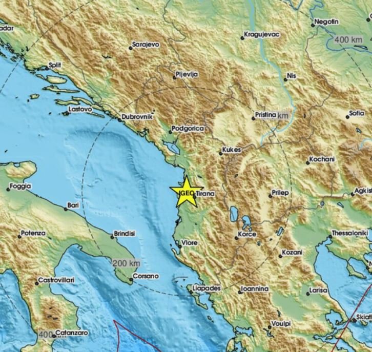 Lëkundje tërmeti pranë Tiranës, ja epiqendra dhe magnituda