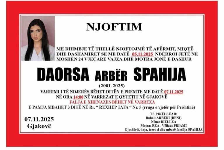 Sot bëhet varrimi i 25 vjeçares nga Kosova që vdiq tragjikisht në Tetovë