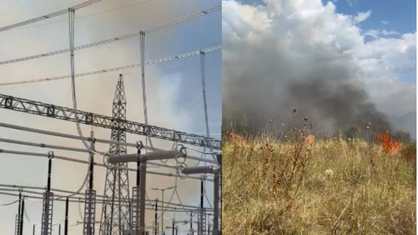 Zjarr i përmasave të mëdha pranë një nënstacioni elektrik në Elbasan  digjet një parcelë me ullinj
