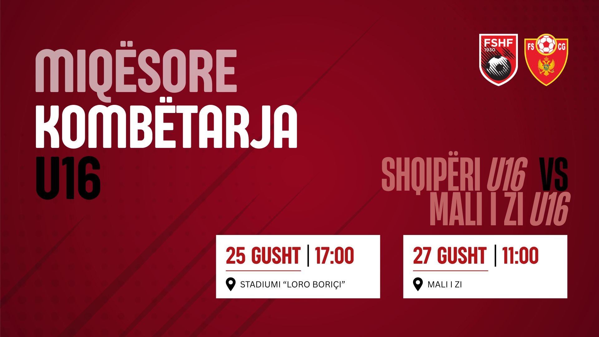 Kombëtarja U-16 do të luajë dy miqësore ndaj Malit të Zi më 25 & 27 gusht