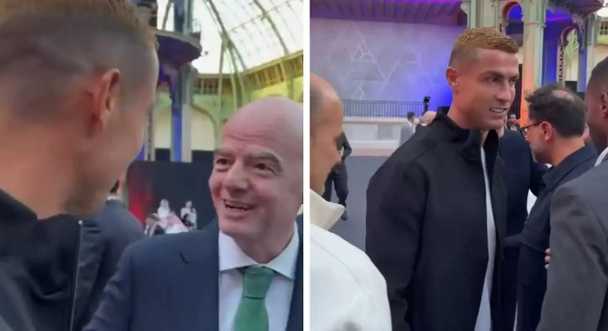 U takua me Infantinon  shikoni reagimin e çuditshëm të Ronaldos pasi largohet nga presidenti i FIFA s