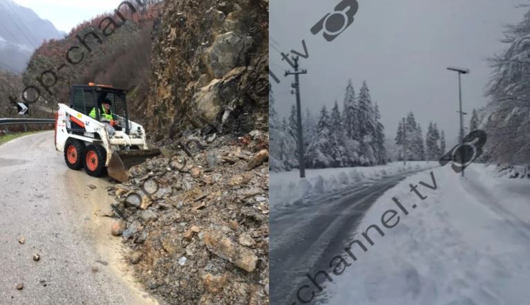 Reshje dëbore në Qarkun e Kukësit, probleme me energjinë elektrike dhe rënie inertesh në disa akse rrugore