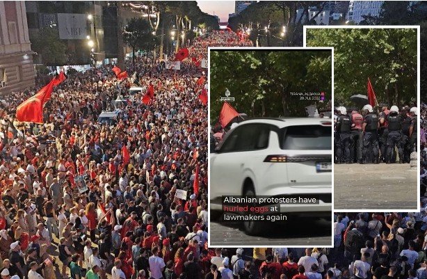Al Jazeera: Protestat në Tiranë vijojnë prej 7 javësh, qytetarët hodhën vezë drejt makinave të deputetëve para Kuvendit