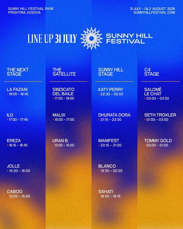 ​Sunny Hill publikon orarin e plotë, Katy Perry, Lewis Capaldi dhe Martin Garrix kryesojnë tri netët e festivalit