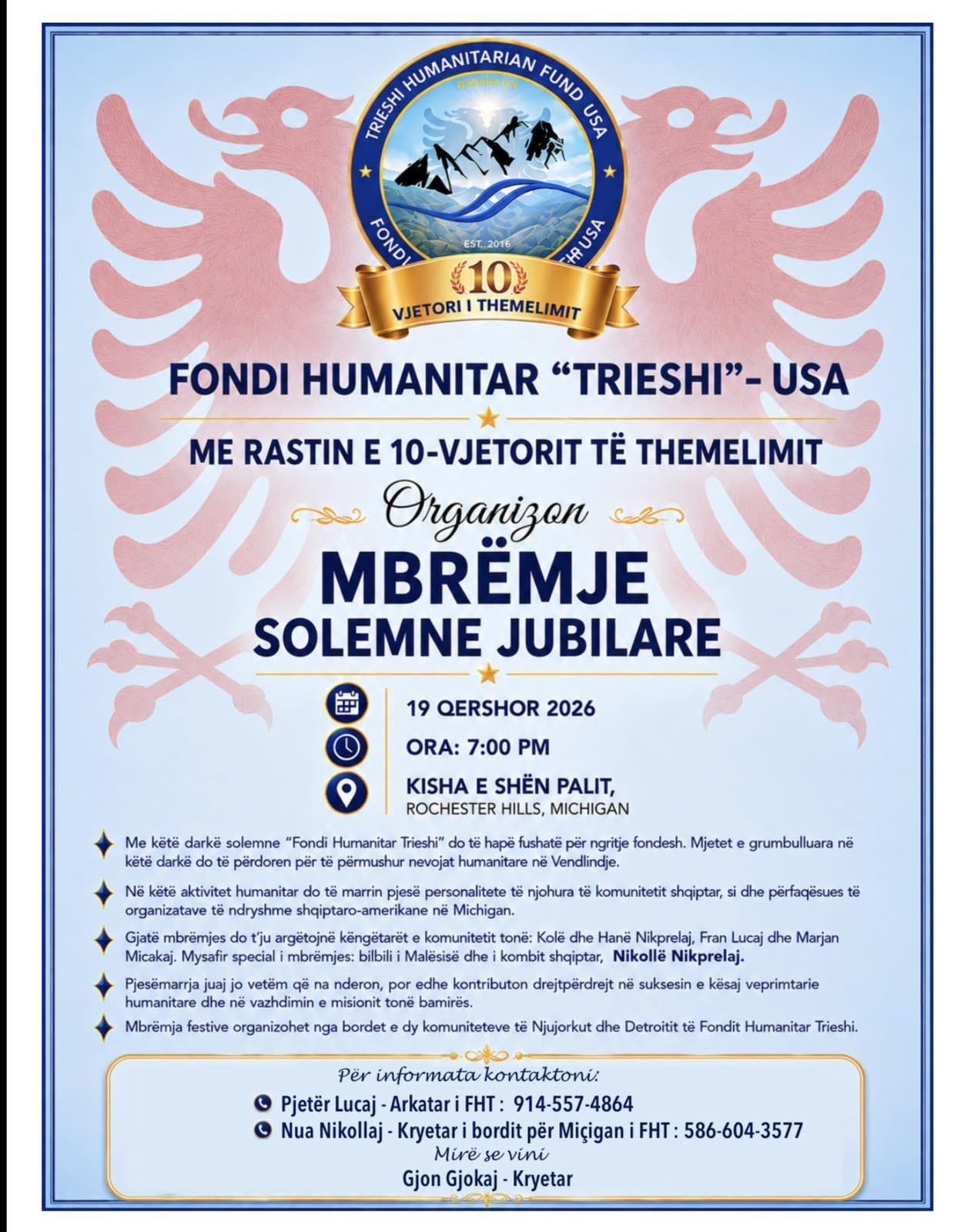 Mbrëmje Solemne Jubilare për 10-Vjetorin e Fondit Humanitar “Trieshi”