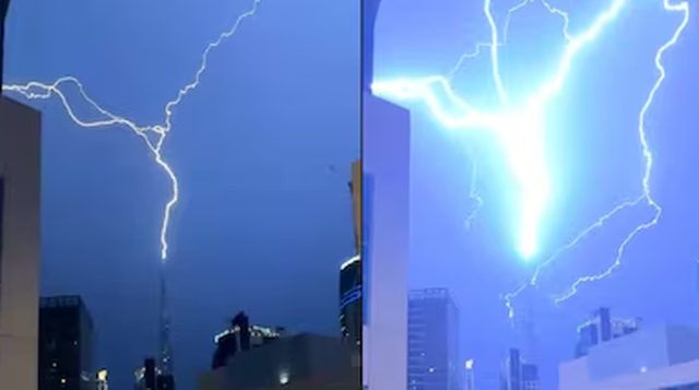 Stuhi e fortë në Dubai/ Rrufeja godet ndërtesën më të lartë në botë