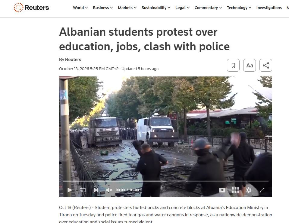 Reuters: Studentët shqiptarë protestojnë për arsimin, vendet e punës dhe përplasen me policinë