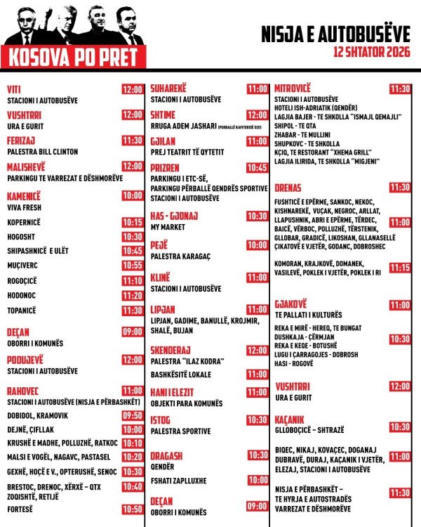 ​Organizohet transport falas nga disa qytete për “Marshin për Liri” në Prishtinë