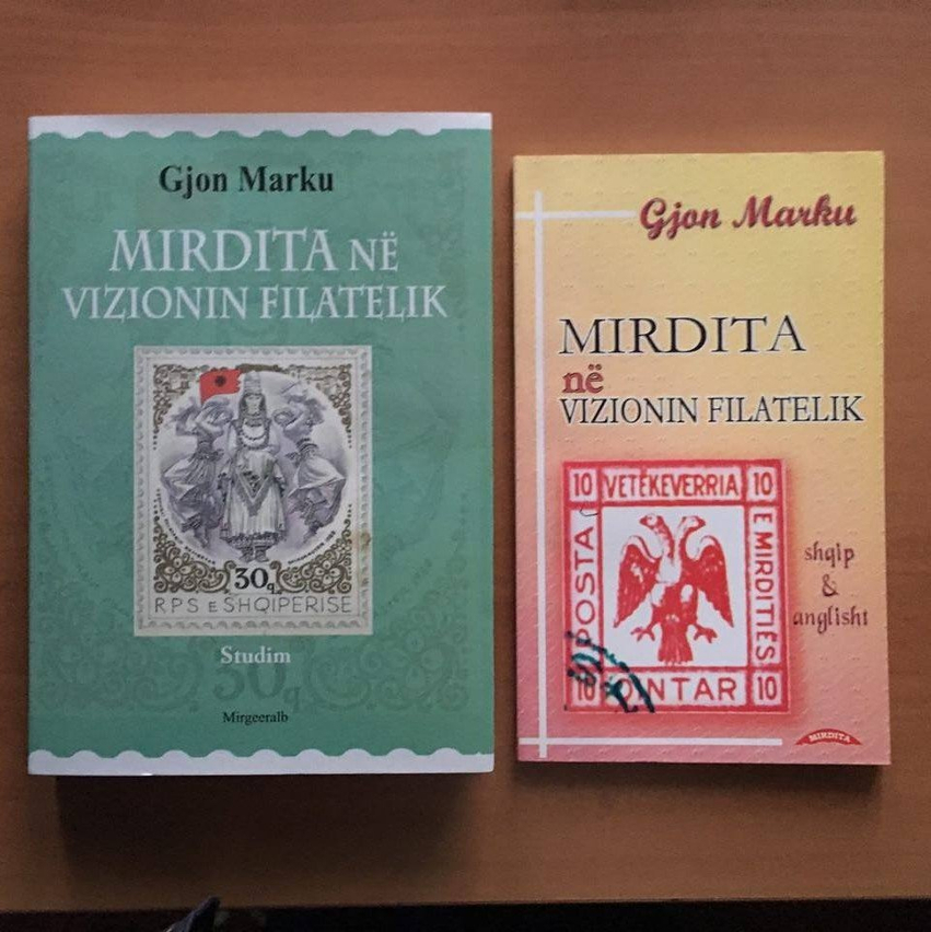 Gjon Marku me librin e tij  Mirdita në vizionin filatelik 