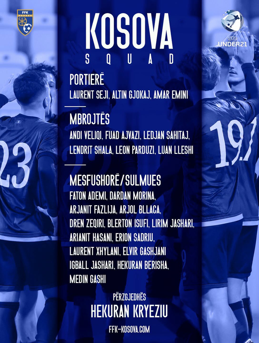 Lista e Kosovës U 21 për ndeshjet e shtatorit dhe tetorit